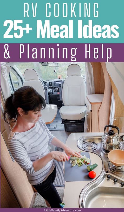 Are you ready for an RV adventure? Before you hit the road, this is your resource for RV meal planning and easy camping recipes that will make life on the go way easier! Here are 25 quick meal ideas for breakfast, lunch, dinner, and dessert plus practical tips for planning out your meals to save you time and energy. Get those taste buds tingling with this list of delicious dishes and get cooking! Camper Food Ideas, Easy Rv Meals, Food To Take Camping, Rving Ideas Rv Camping, Family Camping Meals, Rv Meals, Easy Camping Dinners, Rv Cooking, Camping Food Make Ahead