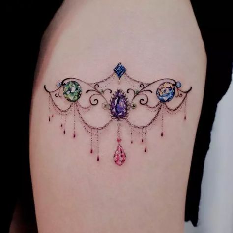 Gem Tattoo Design Jewels, Cute Tattoo Design, Jewel Tattoos, Best Female Tattoos, Chandelier Tattoo, Fatloss Transformation, Cuff Tattoo, Daffodil Tattoo, Exercise Lifestyle