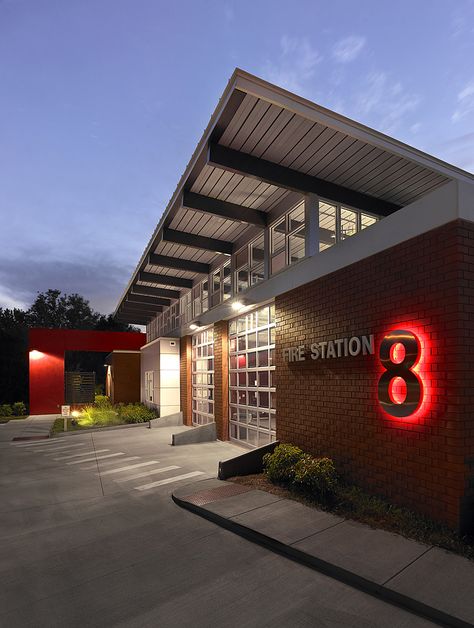 Fire Station No. 8, Saint Petersburg, FL, | Shared by LION Fire Hall, Firefighter Decor, Warehouse Design, Unique Buildings, Hall Design, Fire Apparatus, First Responders, House Fire, Fire Rescue