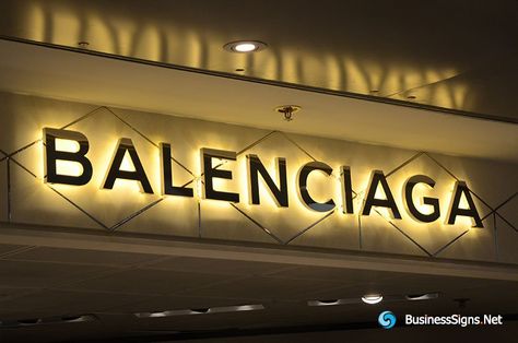 3D LED Backlit Signs With Mirror Polished Gold Plated Letter Shell For Balenciaga Shop Name Board Design Ideas, Led Sign Board Design, Store Front Signs, Steel Signage, Shop Board Design, Name Board Design, Storefront Signage, Led Sign Board, Name Board