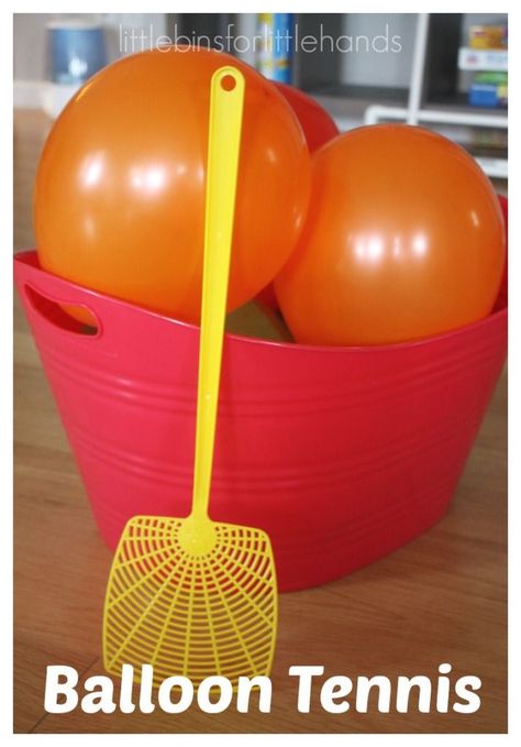 Simple balloon tennis game for a quick energy buster. Balloon tennis makes a great indoor gross motor play idea. Balloons are always a hit with kids. Balloon Tennis, Teenager Party, Tennis Game, Indoor Recess, Quick Energy, Gross Motor Activities, Diy Ikea, Diy Games, Indoor Games