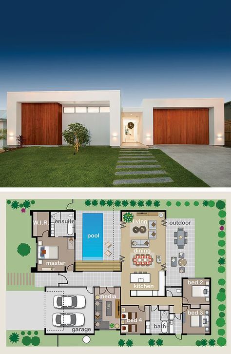 House Plans With Casita, Katrina Chambers, Modern House Floor Plans, Casa Country, Sims House Plans, House Layout Plans, Plans Modern, Hus Inspiration, Courtyard House