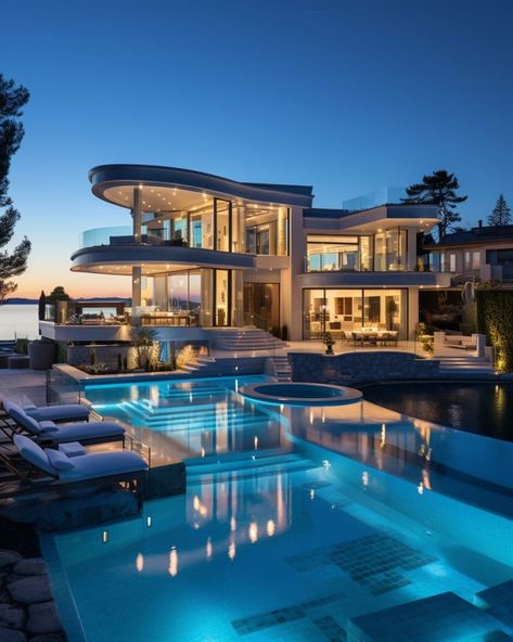 Big Houses With Pools, Beach House Mansion, Mansions Modern, Dream House Mansions, Houses Mansions, Big Mansions, Futuristic House, Luxurious Mansion, Luxury Houses Mansions