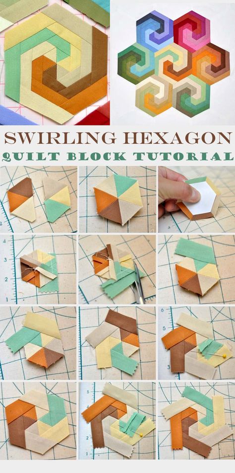 Twisted Hexagon Quilt Free Pattern, Quilt Center Block, Hexagon Block Quilts, Hand Sewing Quilt Blocks, Quilt Block Patterns Free Templates, Modern Hexagon Quilt Ideas, Hexagon Quilts Ideas Inspiration, Hexagon Quilt Pattern Free, Tessalations Patterns Ideas