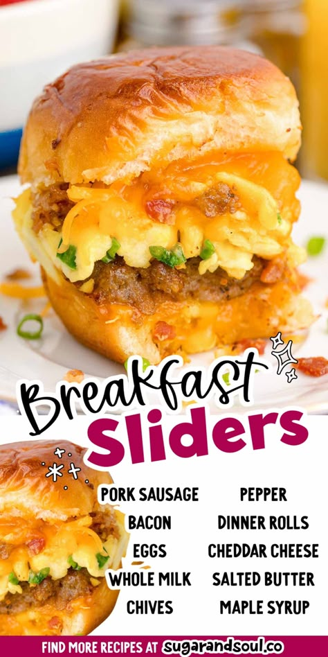 Breakfast Sliders pile all of your favorite breakfast foods onto Hawaiian dinner rolls for a tasty dish that starts your day off satisfied! Made with eggs, cheese, bacon, and sausage in just 45 minutes! Easy Breakfast Sliders, Sandwich Pairings, Hawaiian Dinner Rolls, Hawaiian Dinner, Bacon And Sausage, Leftover Breakfast, Breakfast Sliders, Sweet Dinner Rolls, Breakfast Slider