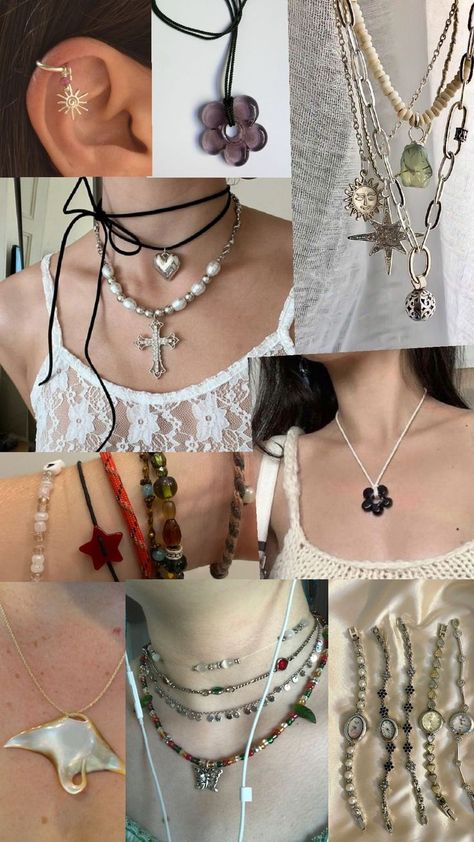 jewelry aesthetic lifestyle thrift store cute mostacillas silver gold collage inspo inspiration summer Thrift Store Aesthetic, Thrift Jewelry, Jewelry Collage, Store Aesthetic, Jewelry Aesthetic, Aesthetic Lifestyle, Jewelry Inspo, Stylish Jewelry, Thrift Store