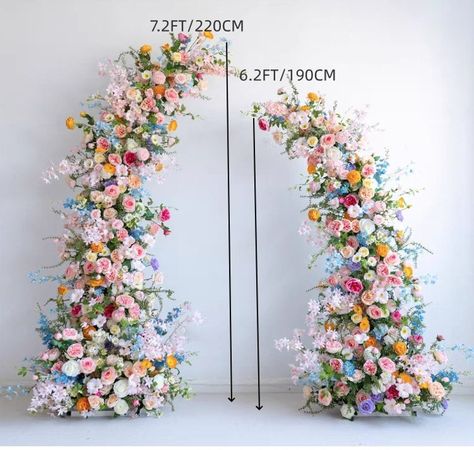 Wedding Floral Arrangement for Horn Arch in Pastel Colors With a Pop of Blue and Orange - Etsy Floral Wedding Ceremony Decor, Arch Florals Wedding, Floral Wall For Wedding, Ceremony Floral Arch, Pop Of Colour Wedding, Vibrant Floral Wedding, Wedding Arch Colorful, Colourful Wedding Arch, Wedding Arch Spring