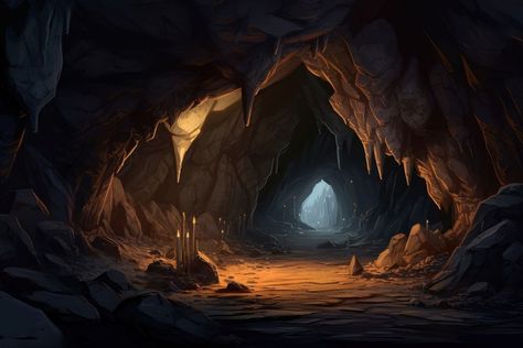 Cave nature tranquility illuminated | premium image by rawpixel.com Dragon Cave Concept Art, Caves Fantasy Art, Cave Entrance Drawing, Cave Entrance Concept Art, Fantasy Cave Home, Fantasy Cave Art, Cave City Fantasy Art, Dragon In Cave, Cave Fantasy Art