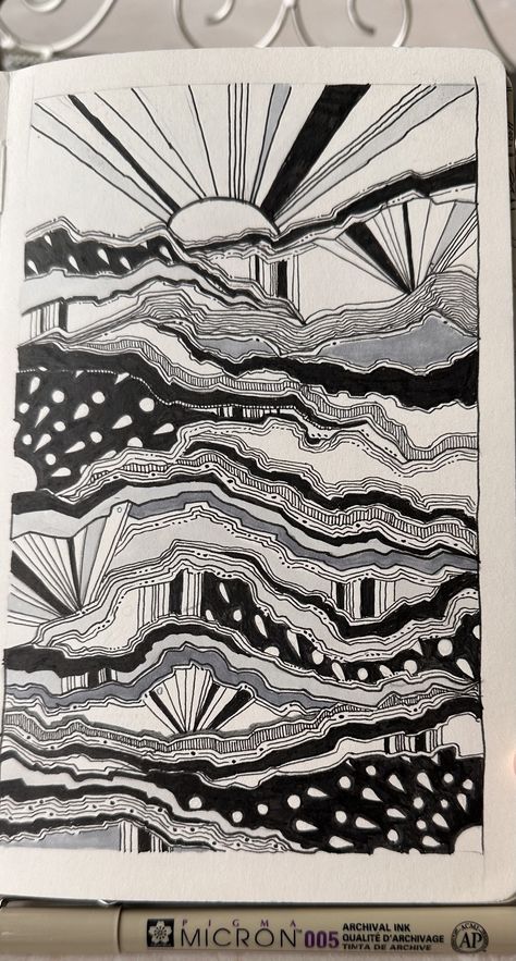 Space Zentangle, Landscape Doodles, Zentangle Landscape, Micron Pen Art, Fineliner Art, Creepy Drawings, Sketching Ideas, Psychadelic Art, Indie Drawings