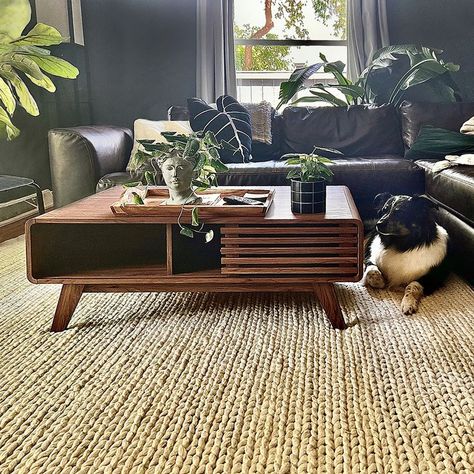 Mid Century Modern Coffee Table Styling, Coffee Tables Mid Century Modern, Small Coffee Table Aesthetic, Warm Coffee Table, Mid Century Modern Coffee Table With Storage, How To Style A Living Room Table, Mcm Living Room Coffee Tables, 70s Style Coffee Table, Cool Wood Coffee Table