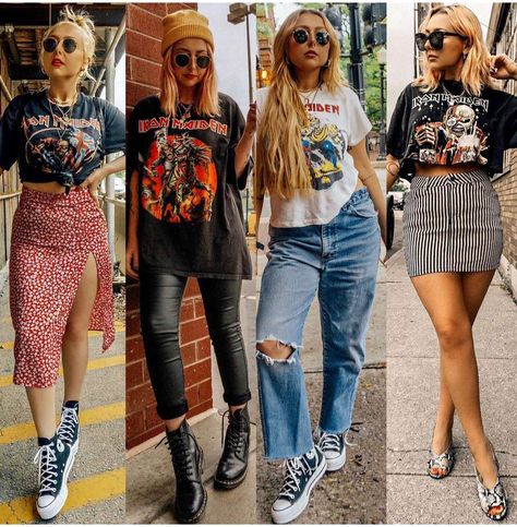 How To Style A Band Tee, Band Tee Outfits, Mommy Outfits, Bohemian Style Dresses, Fashion Capsule Wardrobe, Fashion Capsule, Street Style Outfit, Fashion Wear, Grunge Fashion