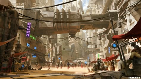 City Concept Art, City Of Ember, Scifi City, Space Western, Steampunk City, Traveller Rpg, Fantasy Settings, Desert Environment, Sci Fi City