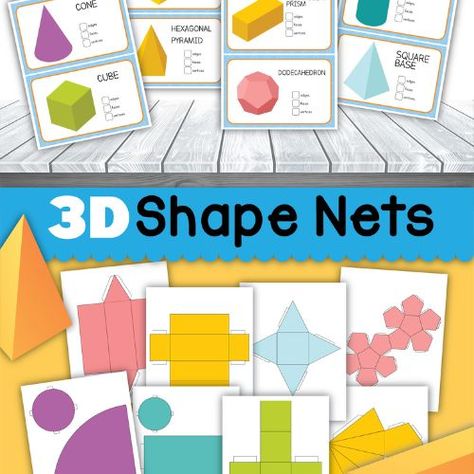 Free Printable 3D Shape Nets Free 3d Shapes Printables, 3d Shape Nets Printable, Make 3d Shapes, 3d Shapes Nets, Solid Figures, Shapes Flashcards, Geometry Lessons, Tactile Learning, Printable Shapes