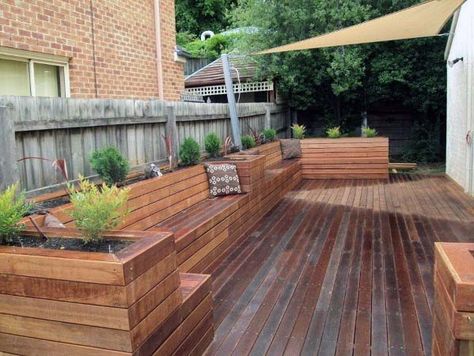 Top 60 Best Deck Bench Ideas - Built-In Outdoor Seating Designs Deck With Planters, Deck Bench Seating, Deck Bench, Outdoor Bench Seating, Deck Planters, Deck Seating, Wooden Deck, Backyard Seating, Cool Deck