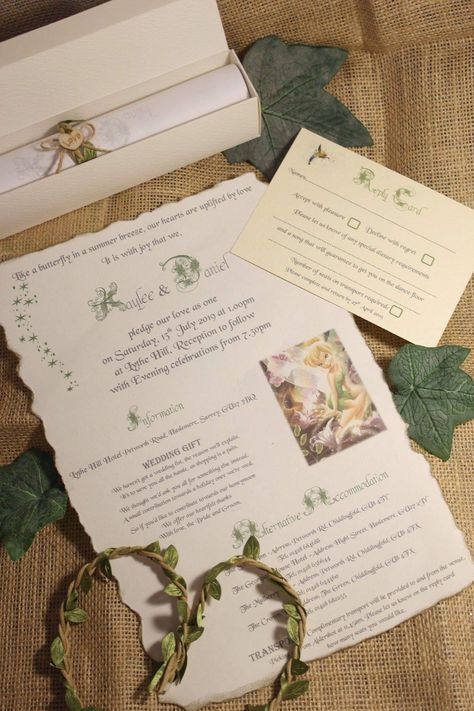 Tinkerbell themed invitation scroll Tinkerbell Quince, Tinkerbell Quinceanera Theme, Green Quince Dress, Tinkerbell Invitations, Frog Theme, Quince Dress, Quinceanera Themes, Wedding Invitation Inspiration, Invitation Inspiration