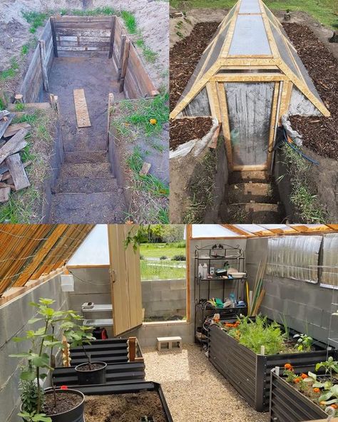 Walipini Greenhouse, Underground Greenhouse, Greenhouse Construction, Grow Food, Backyard Greenhouse, Backyard Sheds, Diy Greenhouse, Garden Greenhouse, Greenhouse Gardening