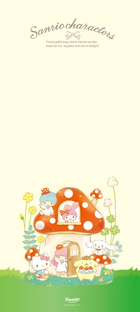 Hello Kitty Mushroom Wallpaper, Sanrio Mushroom Wallpaper, Sanrio Mushroom, Hello Kitty Mushroom, Sanrio Autumn, Sanrio Phone, Mushroom Background, Desktop Wallpaper Fall, Ios Themes