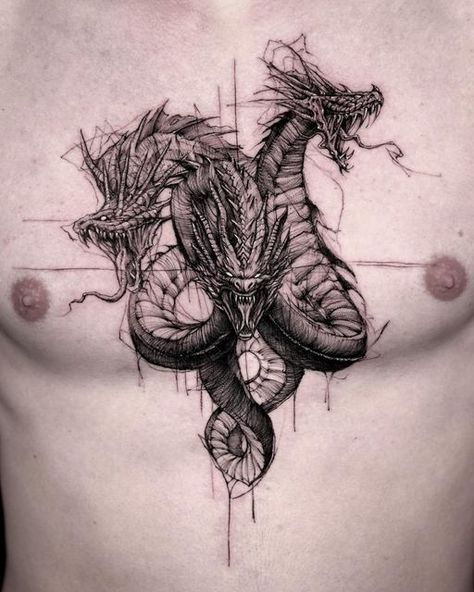 Greek Dragon, Hydra Tattoo, Dragon Tattoo Chest, 9 Tattoo, Dragon Tattoo Arm, Dragon Tattoo Ideas, Dragon Tattoos For Men, Funky Tattoos, Greek Mythology Tattoos