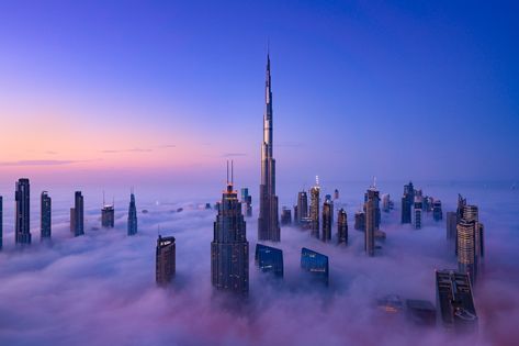 Dubai Above The Clouds on Behance City In The Clouds, Dubai Buildings, Fog Photography, Dubai Skyscraper, Rising Above, Floating City, Thick Blanket, Modern Architects, Visit Dubai