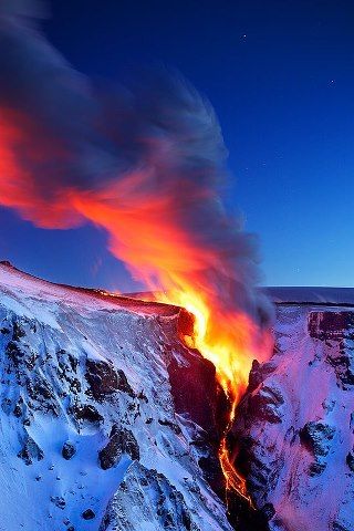 Fire & Ice. Lava Falls, Volcano, Iceland Lava Flow, Natural Phenomena, Fire And Ice, Reykjavik, Science And Nature, Amazing Nature, Volcano, Beautiful World, Beautiful Landscapes