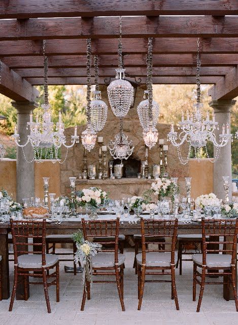 backyard...beautiful Lantern Chandelier, Flower Diy, Hanging Flowers, Deco Floral, Wedding Chairs, Wedding Event Planning, Ceremony Decorations, Wedding Planners, Beautiful Table