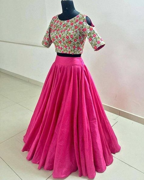 Pink floral crop top skirt  Fabric : Raw silk Blouse : Raw silk with thread embroidery Semi stich skirt Unstich blouse Making time 7 to 10 dayz  Price : 3000 INR Only! #Booknow  World Wide Shipping Available !  PayPal / WU Accepted  Stitching Service Available  To order / enquiry  Contact On WhatsApp / DM : 91 9054562754  #indianwear #ethnicwear #fashion #style #bollywood #bollywoodstyle #me #love #follow #couture #clothes #outfits #ootd #designer #usa #uk #canada #india #pakistanistyle #bridal Satin Crop Top Lehenga, Stitched Lehenga Ideas Simple, Crop Top Lehenga Stitching Ideas, Crop Top Hands Design, Latest Crop Top Designs For Lehenga Party Wear, Crop Top Designs For Long Skirt, Crop Top And Skirt Indian Weddings, Long Skirt Top Designs, डिजाइनर कपड़े