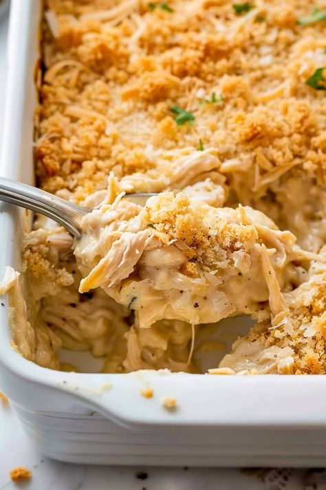 Ritz Cracker Chicken Casserole - Insanely Good Cracker Chicken Casserole, Chicken Penne Recipes, Ritz Cracker Chicken Casserole, Ritz Chicken Casserole, Chicken Breast Casserole Recipes, Chicken Breast Casserole, Ritz Chicken, Ritz Cracker Recipes, Ritz Cracker Chicken