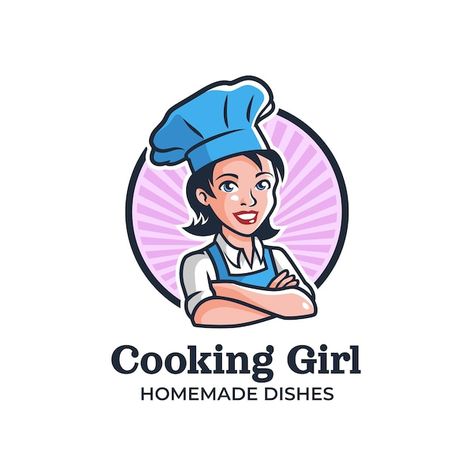 Vector lady chef mascot logo | Premium Vector #Freepik #vector #woman-chef #chef-girl #female-chef #lady-chef Logos, Lady Chef Logo, Female Chef Logo, Chef Girl, Chef Images, Catering Logo, Chef Logo, Logo Character, Hat Vector