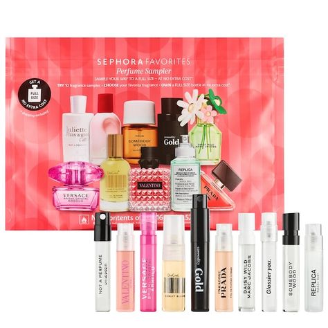 Best-Selling Perfume Sampler Set - Sephora Favorites | Sephora Commodity Gold, Replica Bubble Bath, Sephora Gift Sets, Not A Perfume, Sephora Store, Sephora Gift, Sampler Box, Versace Bright Crystal, Sephora Favorites