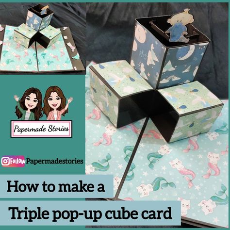 Triple Cube Card Tutorial, Pop Up Cubes Tutorial, Pop Up Cube Card, Pop Cubes, Card Tutorial, Fancy Folds, Tutorial Diy, Pop Up Cards, Baby Cards