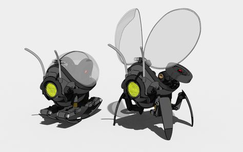 ArtStation - old work Futuristic Objects Design, Overgrown Robot, Insect Mecha, Drone Concept Art, Scifi Drone, Futuristic Objects, Robot Bug, Iron Monger, Flying Bugs