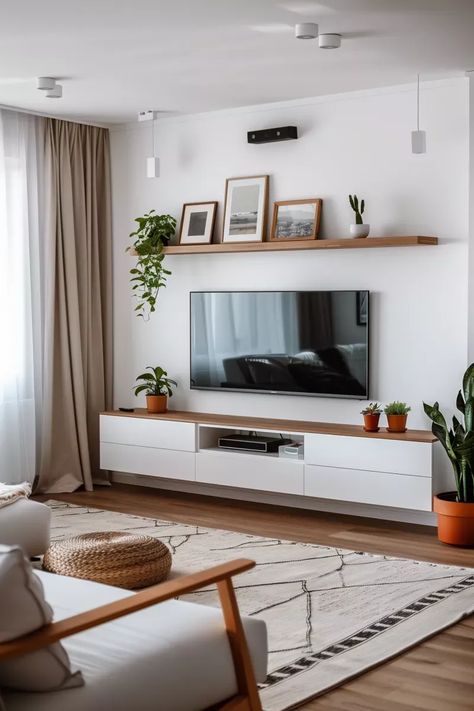 Flat Kitchen Living Room, White Wood Living Room Decor, Kitchen And Living Room Combo Small Open, Grey White Oak Living Room, Condo Living Room Ideas Small Minimalist, Simple Tv Room Ideas, Grey And Oak Living Room Ideas, Small Living Room Boho Decor, Small Tv Space