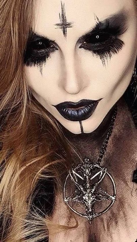 Gothic City, Demon Makeup, Demon Costume, Devil Makeup, Black Metal Girl, Dark Beauty Photography, Rare Features, Lavender Aesthetic, Halloween Makeup Inspiration