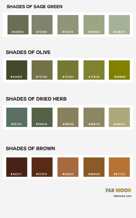 Green Color Names, Sage Color Palette, Earth Colour Palette, Earth Tone Palette, Earth Tone Color Palette, Hex Color Palette, Earth Tone Color, Color Schemes Colour Palettes, Earthy Color Palette