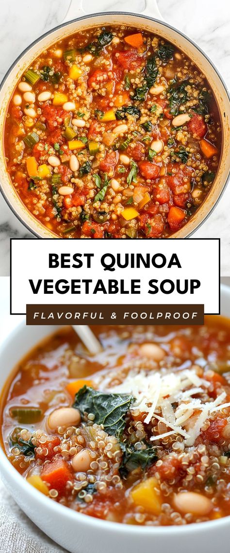 Image for Best Quinoa Vegetable Soup Healthy Soup With Quinoa, Veggie Bean Soup Recipes, Filling Vegetarian Soups, Vegetable Packed Soup, Chicken Vegetable Quinoa Soup, Vegetarian Soups And Stews Healthy, 10 Spice Vegetable Soup, Whole30 Vegetable Soup, Mushroom Quinoa Soup