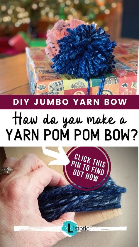 DIY tutorial on how to make a Jumbo Yard Pom Pom gift bow.  A fun and pretty way to decorate a gift using a large fluffy bow that can be used and reused.  Creative yarn bow instructions tips and hacks to wrapping gifts creatively and unique.  Christmas, Birthdays and any special presents deserve to be wrapped extra special. Find this idea and more Gift Wrapping Ideas on listotic. #listotic #giftwrapping #pompom #giftbow #presentbow #fungiftwrapideas #giftwrapideas #yarnbow #yarnpompom #christmas Special Presents, Holiday Baskets, Yummy Healthy Breakfast, Gift Wrapping Ideas, Gift Bow, Recipe Girl, Yarn Pom Pom, Wrapping Gifts, Personalized Gift Wrap