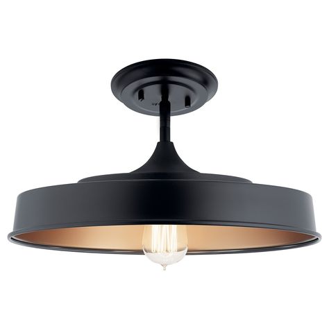 Elias 16" 1 Light Semi Flush Black Contemporary Home Exteriors, Metallic Interior, Home Exteriors, Contemporary House Exterior, Vintage Edison Bulbs, Kichler Lighting, Semi Flush Lighting, Black Ceiling, Semi Flush Ceiling Lights