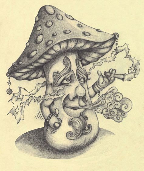 Hippie Drawing, Trippy Drawings, Trippy Designs, Mushroom Drawing, Unique Drawings, Tattoo Art Drawings, Dark Art Drawings, Art Drawings Sketches Creative, Dessin Adorable