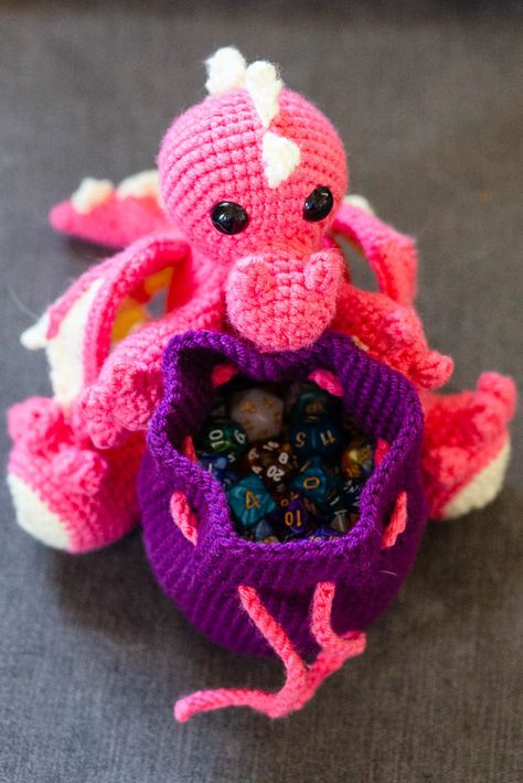 Dice Bag Pattern, Dragon Dice Bag, Kitten Crochet, Amigurumi Dragon, Crochet Drawstring Bag, Ginger Kitten, Mind Flayer, Foundation Single Crochet, Bag Pattern Free