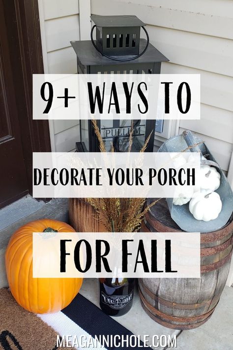 Entryway Ideas Front Door, Uncovered Porch Fall Decorating Ideas, Front Step Pumpkin Decor, Back Door Decorating Ideas, Front Door Ideas Decor, Small Front Steps Fall Decor Ideas, Front Porch Steps Fall Decorating Ideas, Small Open Porch Ideas, Tall Porch Ideas