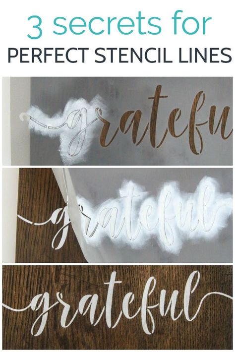 Secrets for perfect stencil lines.  How to stencil wood and other materials perfectly - it's much easier than you think.  #lovelyetc #stencil #woodensign #craft Stencil Wood, Stencils For Wood Signs, Projets Cricut, Diy Wood Signs, Diy Holz, Stencil Crafts, Stencil Diy, Crafts Hacks, Mason Jar Diy