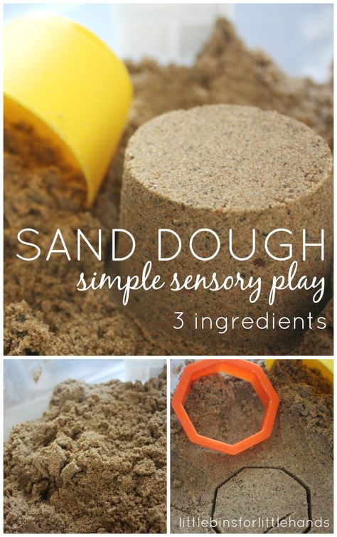 Desert Sensory Play, Unique Sensory Bin Ideas, Dough Sensory Play, Sand Activities, Seaside Activities, How To Make Sand, Sand Dough, Sensory Play Recipes, Quick Sand