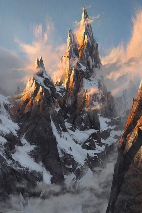 Snow Mountain Concept Art, Landscape Concept, 다크 판타지, Places In The World, Fantasy Setting, Fantasy Places, Fantasy Art Landscapes, Fantasy Concept Art, Mountain Art