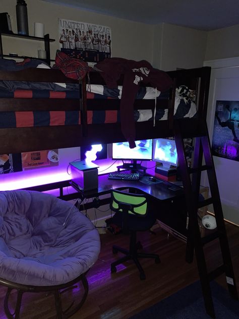 My friends under bed battlestation Cool Bedrooms For Boys, Gaming Bedroom, Gamer Bedroom, Boys Bedroom Makeover, Boy Bedroom Design, Bedroom Setup, Gaming Room Setup, Small Room Design, Gamer Room