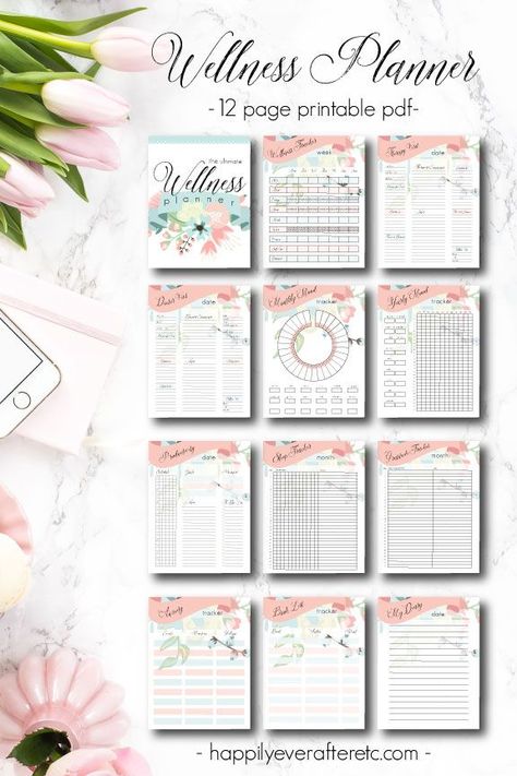 Printable Wellness Planner - Happily Ever After, Etc. | Printable Planner by  Terry Pollock Wellness Planner Layout, Health Planner Free, Exam Planner, Printable Forms, Free Planner Templates, Journal Tracker, Weekly Planner Free Printable, Weekly Planner Free, Student Planner Printable