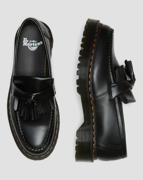 Adrian Bex Smooth Leather Tassel Loafers in Black | Dr. Martens Doc Martens Loafers, Dr Martens Loafers, Black Men Street Fashion, Men Loafers, Black Loafers, Swag Shoes, Tassel Loafers, Timeless Accessories, Goodyear Welt