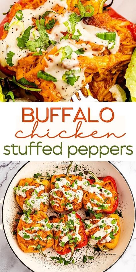 Healthy Dinners On A Budget Families, Low Budget Healthy Meals, Healthy Filling Meals, Buffalo Chicken Stuffed Peppers, Flexitarian Recipes, Spicy Buffalo Chicken, Easy Buffalo Chicken, Stuffed Peppers Recipe, Pepper Recipe