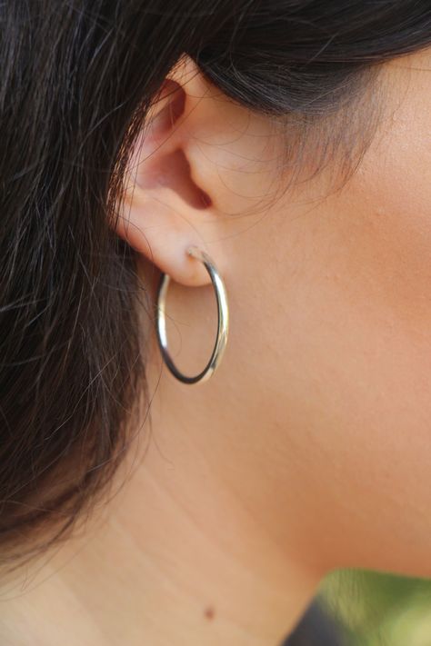 Silver Hoop Earrings Sterling silver Hoops Small Medium | Etsy Hoops Jewelry, 14k Gold Hoop Earrings, Ideas Jewelry, Woman Jewelry, Hammered Hoop Earrings, Bar Stud Earrings, Circle Earrings Studs, Tiny Stud Earrings, Earrings Simple