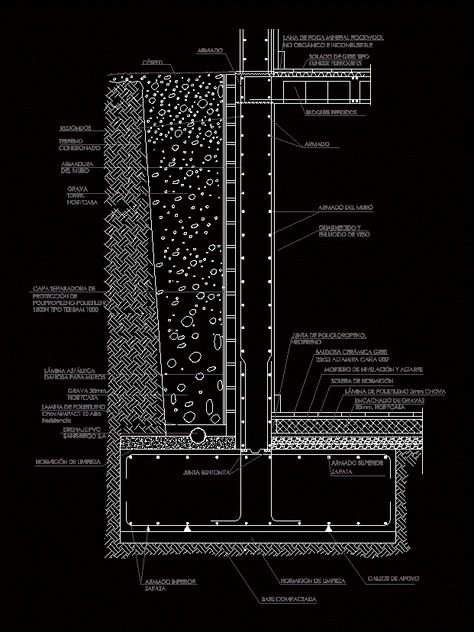 Download CAD Block in DWG. Concrete retaining wall detail to perfection (354.39 KB) Retaining Wall Detail Drawing, Retaining Wall Drainage, Gravity Retaining Wall, Concrete Block Retaining Wall, Retaining Wall Construction, Concrete Retaining Wall, Backyard Retaining Walls, Wall Section Detail, Retaining Wall Design