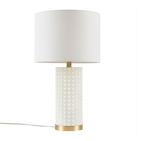 Add glamour to any room with the Ink+Ivy table lamp. Its white glass and gold base give a sophisticated look, while the textured dot pattern adds personality.Textured dot pattern on cylinder base made from white glass and paired with gold base and drum shaped fabric shadeOn/off rotary switch on socket. Plug-in, 60" clear colored cord.1 type a, 60w maximum wattage light bulb is needed; one 9w led bulb is included Polarized plug; not dimmableSpot clean only2 year limited warrantyIndoor useIncluded: 1 Lamp Base(s), 1 Lamp Shade(s)Features: Textured, Easy SetupLight Bulb Base: E26 Medium (standard)Light Bulb Shape Code: A19Light Bulb Type: Incandescent, CflNumber of Light Bulbs: 1Power Source: Plug-InShape: DrumSwitch Type: On/Off SwitchUl Location Rating: DryWattage (watts): 60wMeasurements: Living Room Gold Lamp, Gold Decorations Bedroom, Modern White And Gold Bedroom, Gold And White Lamp, Lamp For Bedside Table, White And Gold Lamp, Aesthetic Lights Bedroom, Bedroom Lighting Inspiration, Bedside Lamps Ideas Night Stands